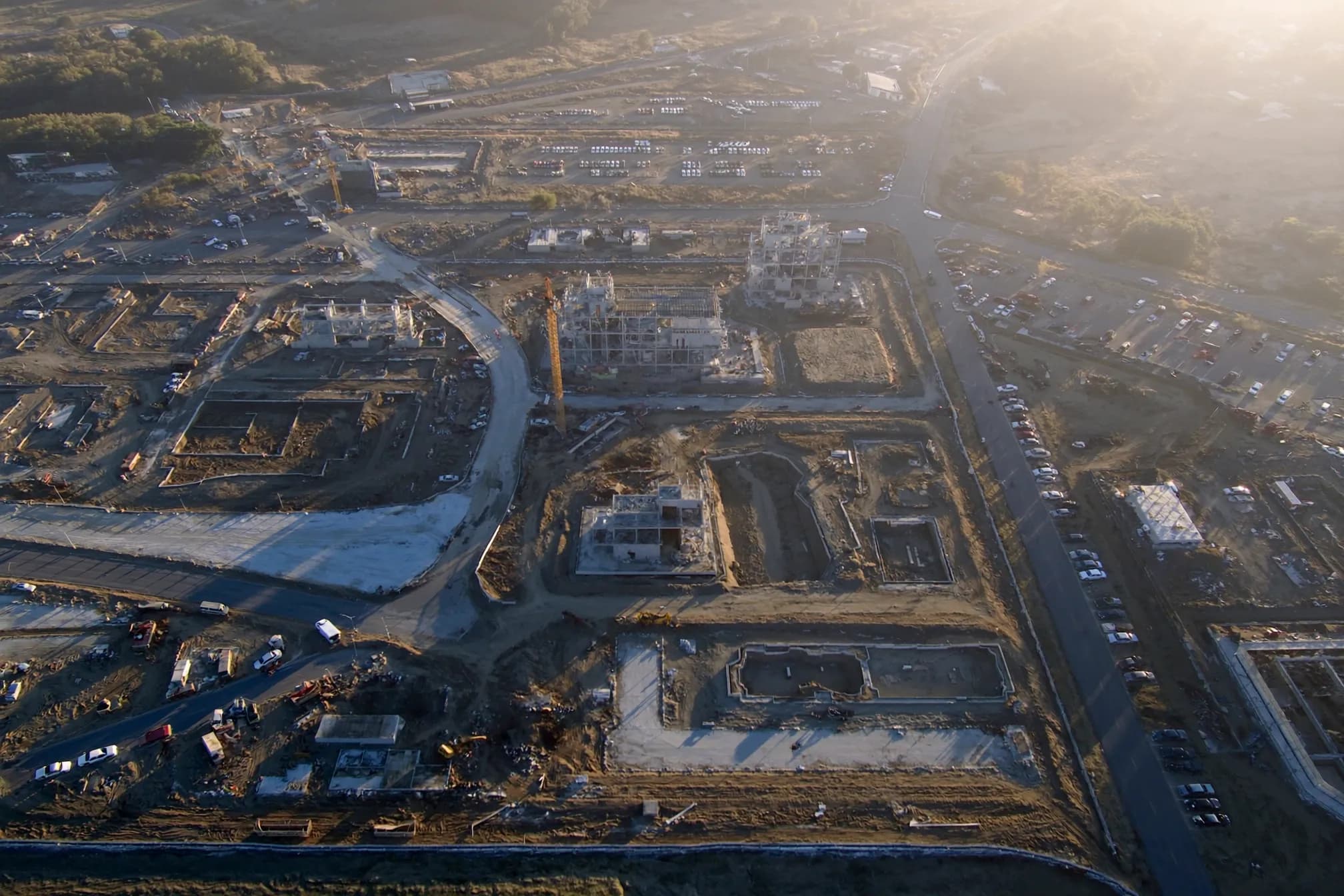 A large development site under construction, from the air